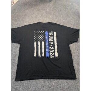 Trump 2024 Back The Blue Shirt Mens 2XL Black‎ American Flag Thin Blue Line Tee